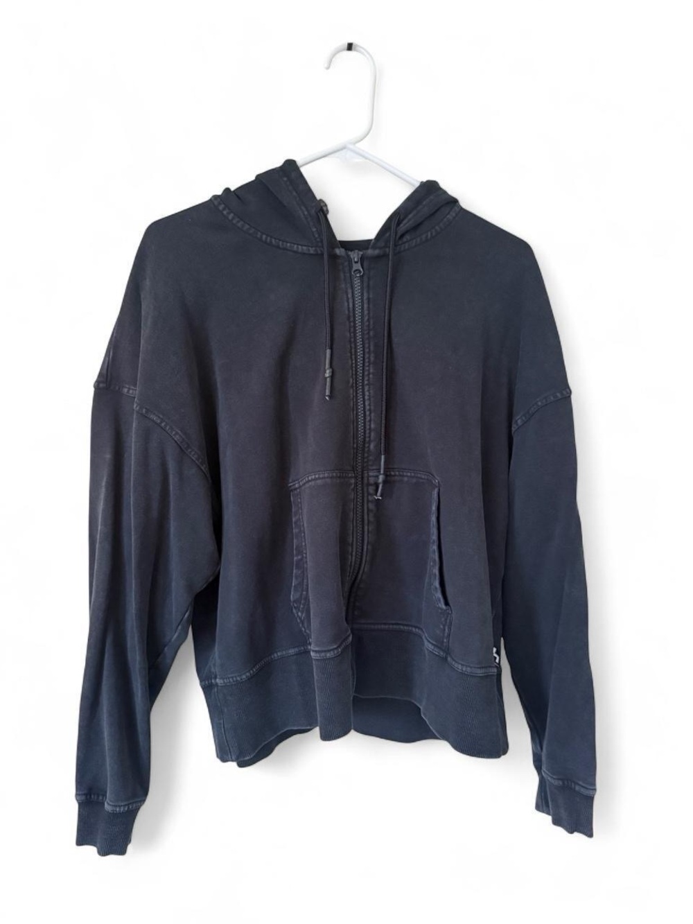 Washed Black Zip-Up Hoodie with Kangaroo Pocket